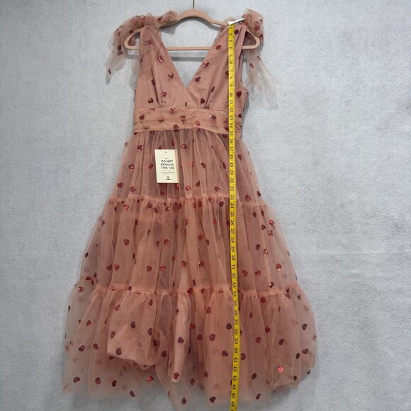 JessaKae Sweetheart Dress Womens Medium Pink Tulle Sequin Heart Bow Tie Maxi - Picture 7 of 12